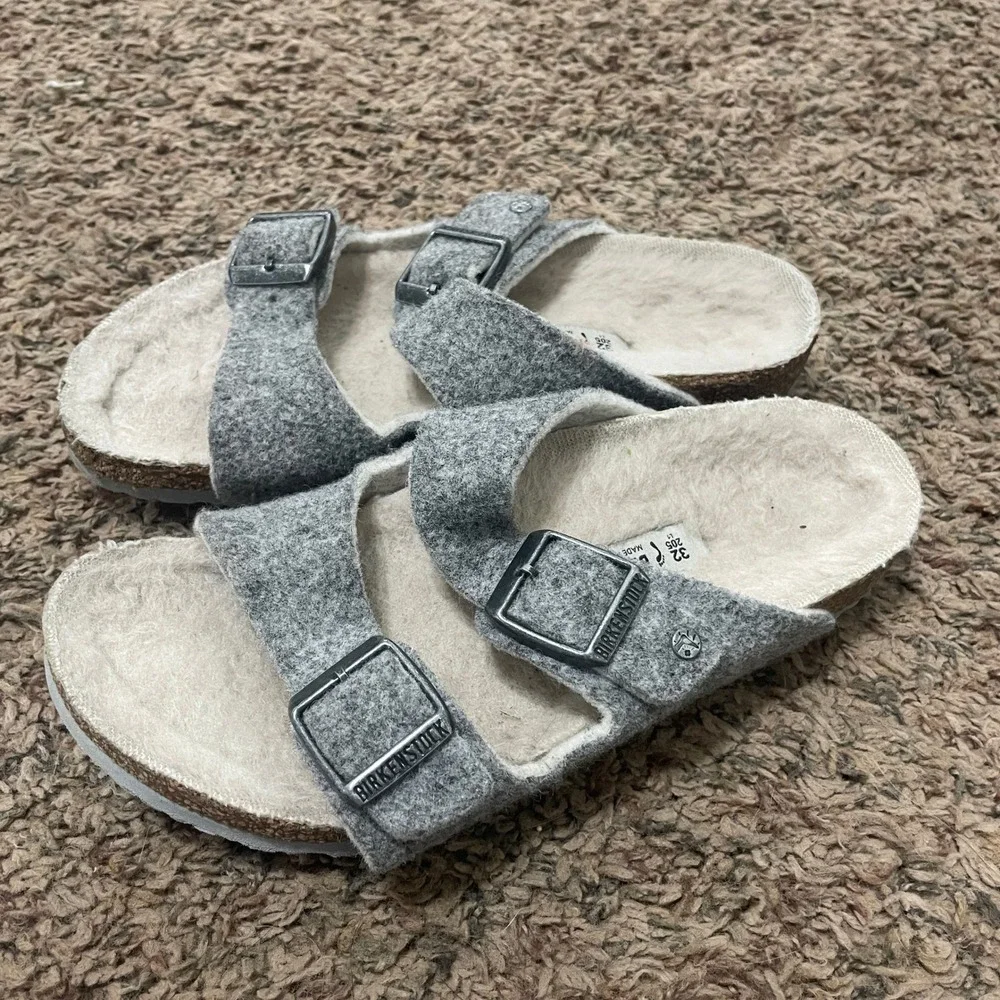 Birkenstock Arizona Kids‎ Felt Wool Shearling Lined Sandals Gray Size 32 US 1